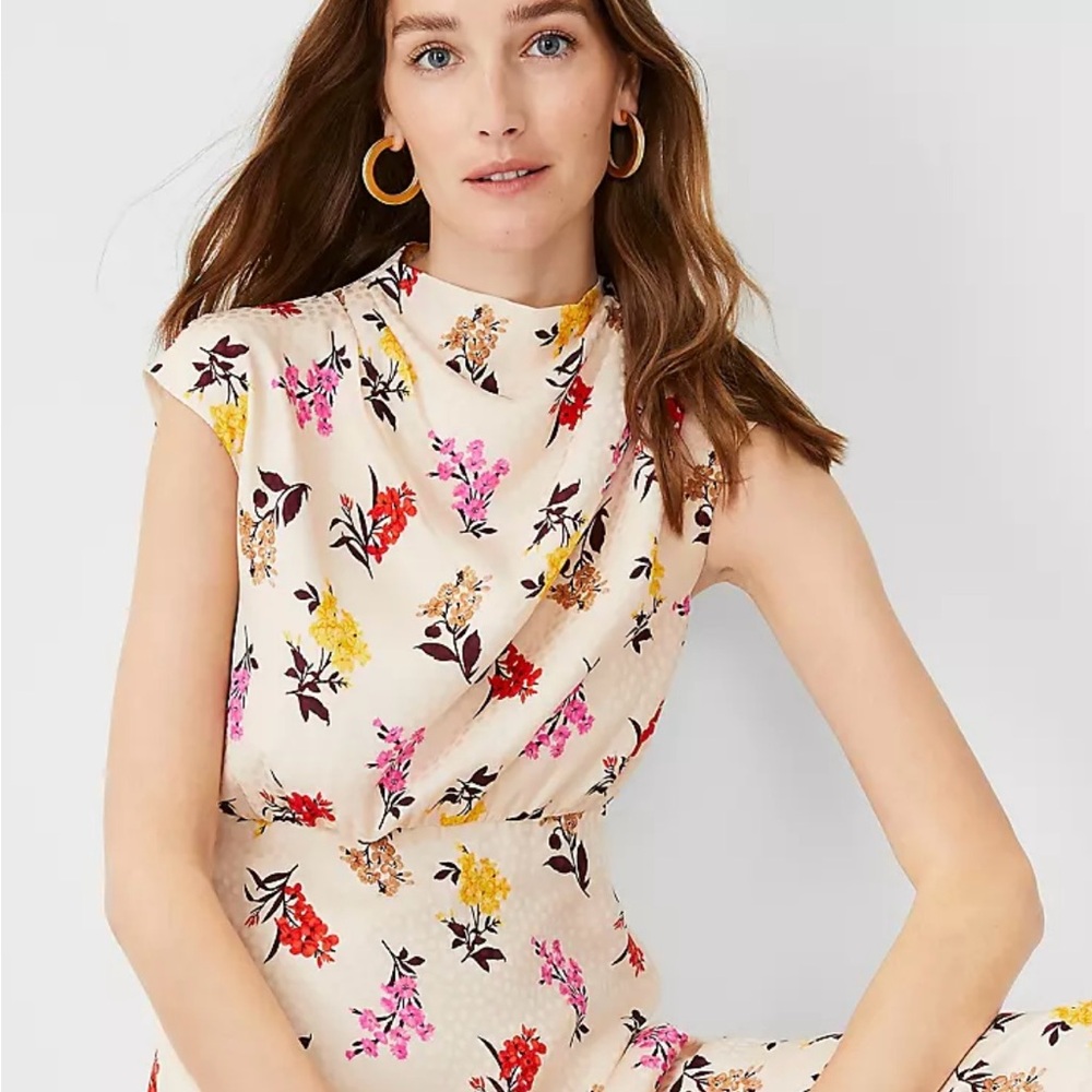 Ann Taylor Cream Floral Dress with Multicolor Blooms